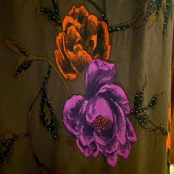 PARTY PARTY Gorgeous100% SilkSpenserJermy lightlyBeaded Purple&orangeFlowers.8π - Picture 5 of 13